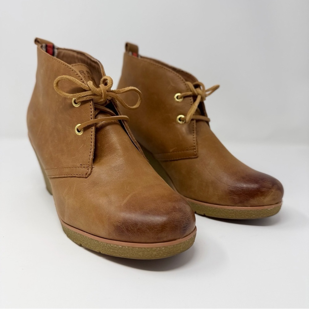 Sperry Harlow Burnished Wedge Booties Brown Leather Lace Up Ankle Boots Size 9 - Picture 16 of 16